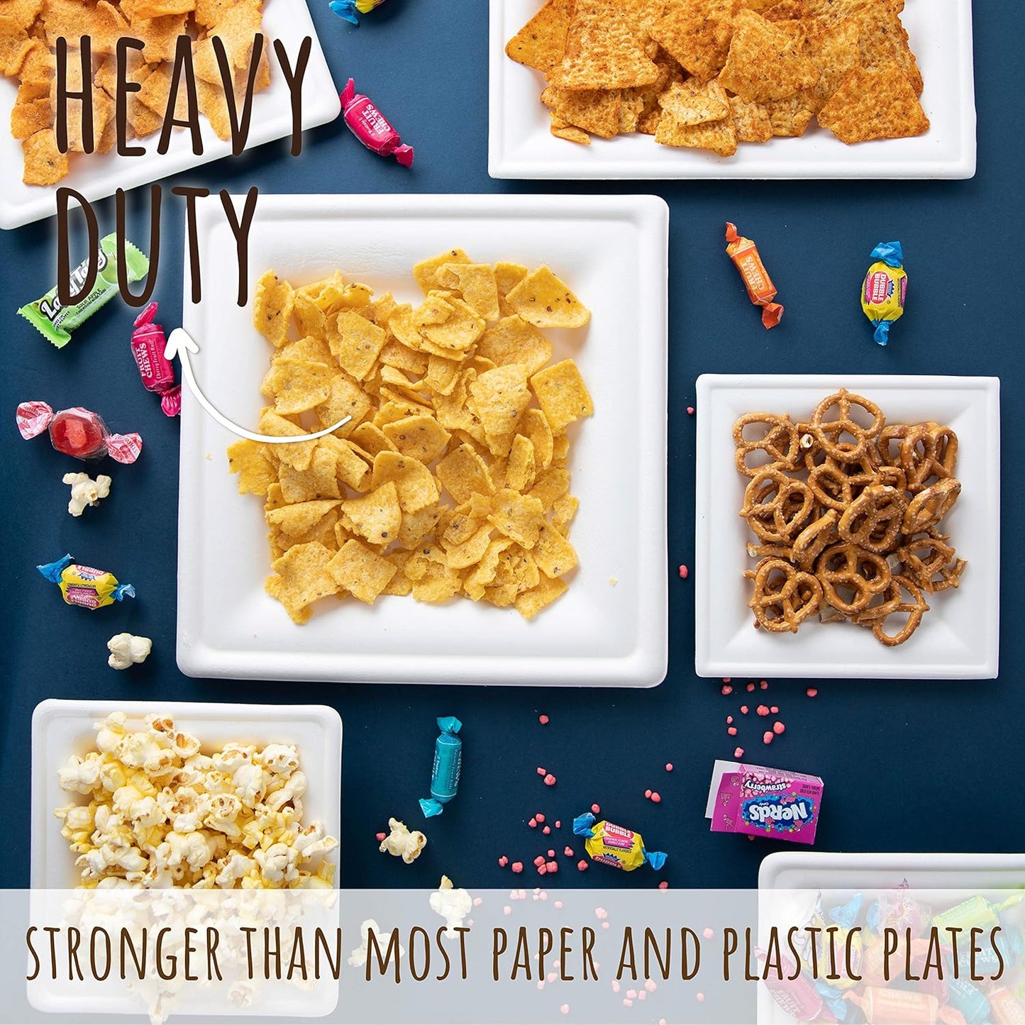 10" Heavy Duty Disposable Square Dinner Plates | 100% Natural Sugarcane Bagasse Fiber | Biodegradable & Compostable Plates, White