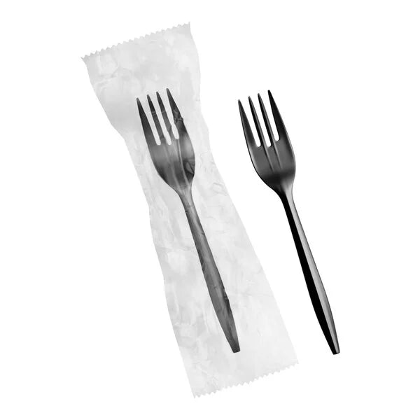 (1000/Count) Individually Wrapped Medium Weight Polypropylene Plastic Fork, Black