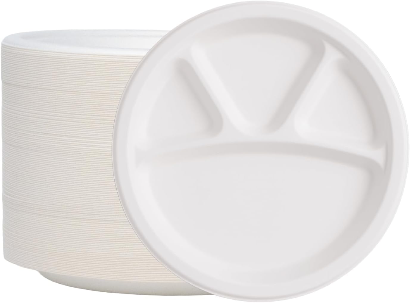 11" - 4 Compartment Disposable Meal Tray | 100% Natural Sugarcane Bagasse Fiber | Biodegradable & Compostable Meal Tray, White