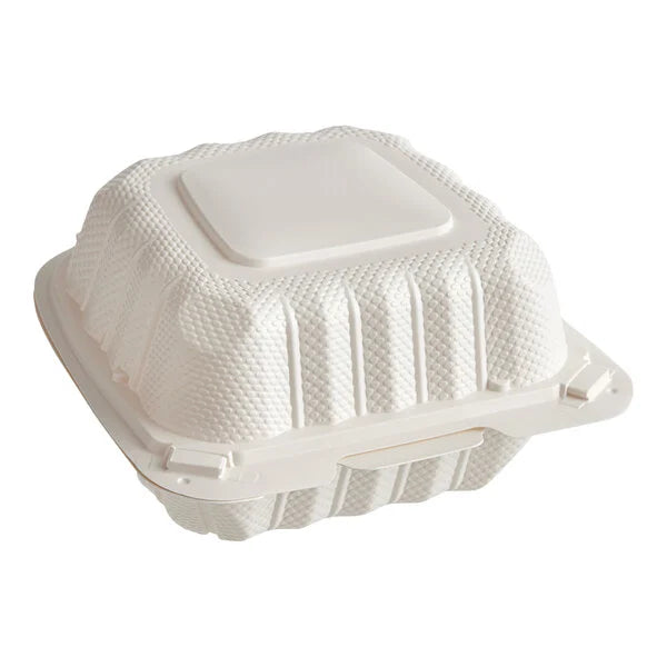 (250/Count) 6" x 6" Microwaveable Mineral-Filled PP Hinged Take-Out Container, White