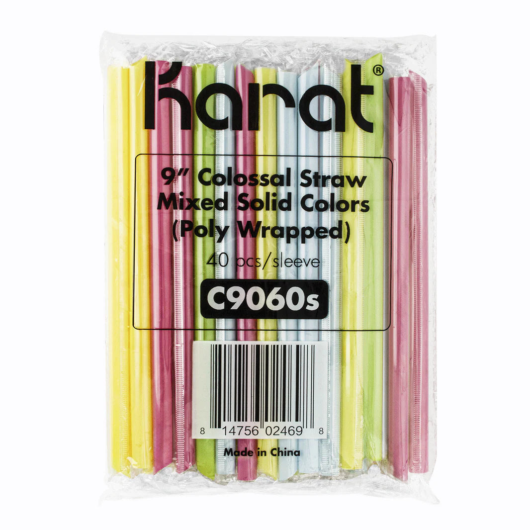 (1600/Count) 9" Boba Straws(10mm Diameter), Poly-Wrapped, Assorted Solid Colors (Karat 9060)