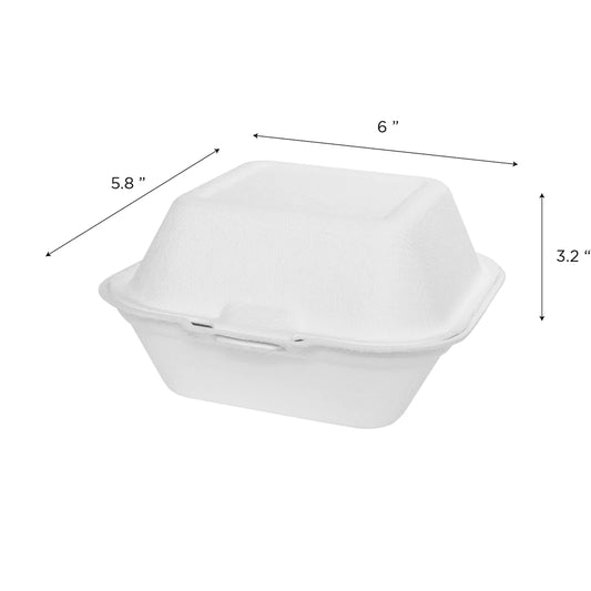 6" x 6" To-Go Containers | 100% Natural Sugarcane Bagasse Fiber | Biodegradable & Compostable Takeout Containers, White
