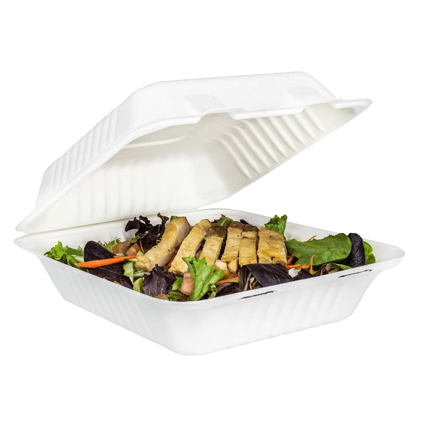 8" x 8" To-Go Containers | 100% Natural Sugarcane Bagasse Fiber | Biodegradable & Compostable Takeout Containers, White