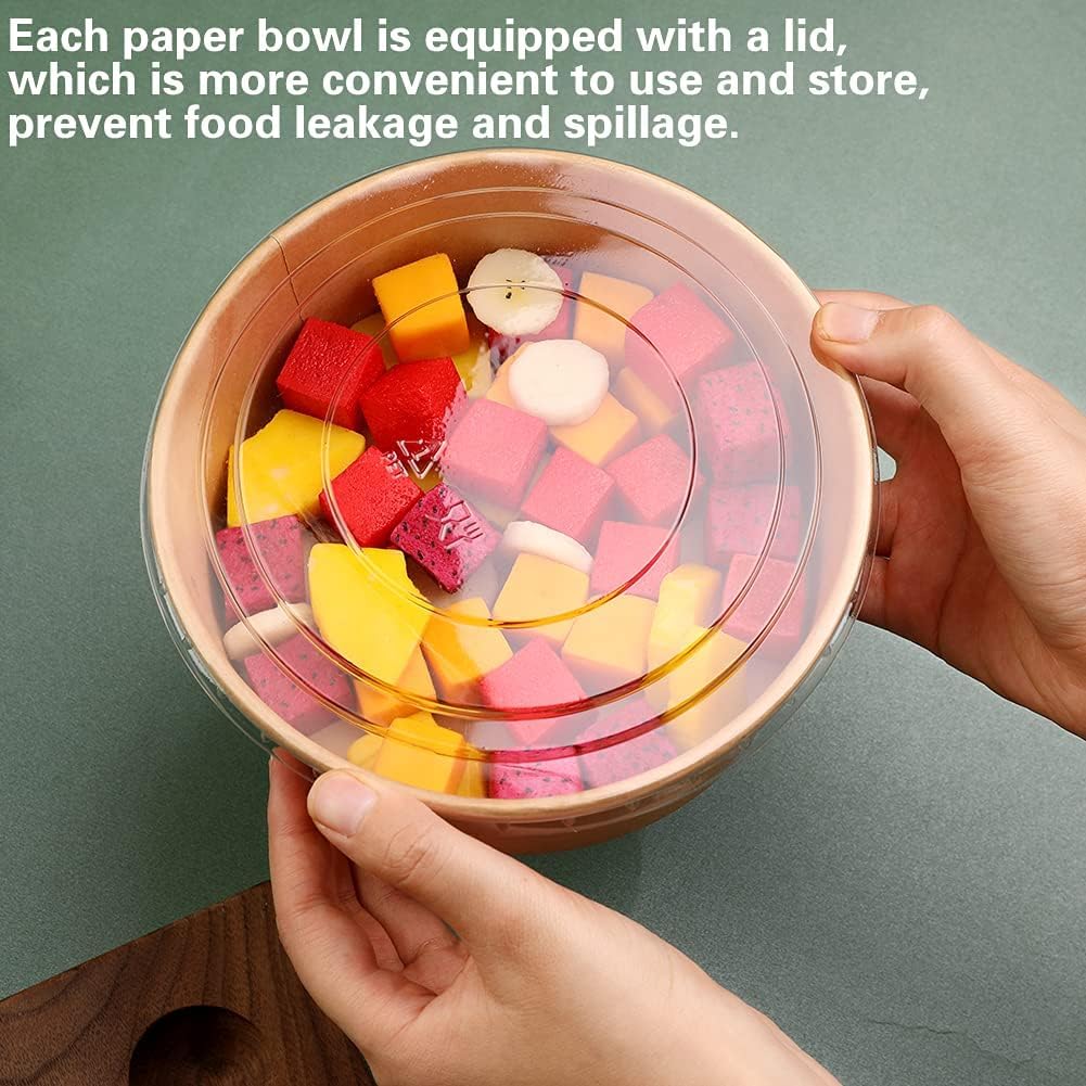 32 oz kraft Paper Salad/Soup Bowl with Clear Plastic Lids