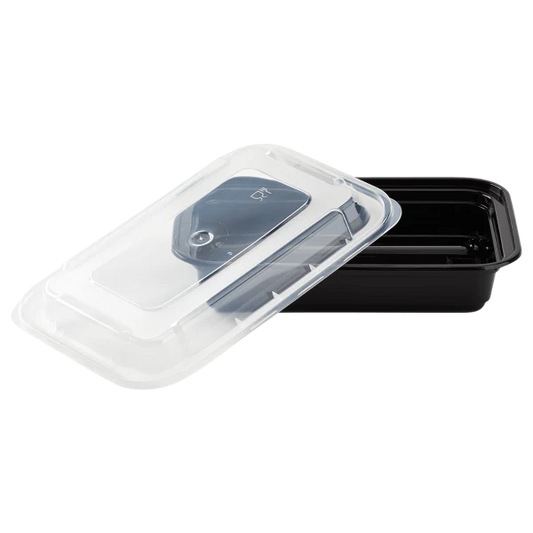 16 oz. Black Rectangular Microwavable Container with Clear Lid