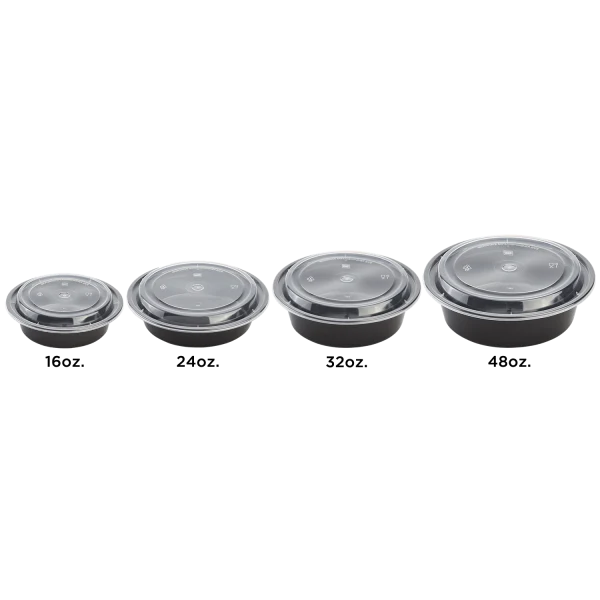 32 oz. Black Round Microwavable Container with Clear Lid