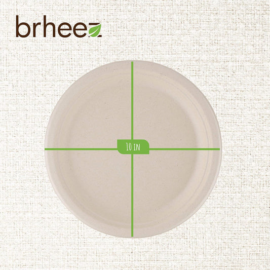 10" Heavy Duty Round Disposable Plates | 100% Natural Sugarcane Bagasse Fiber | Biodegradable & Compostable Plates