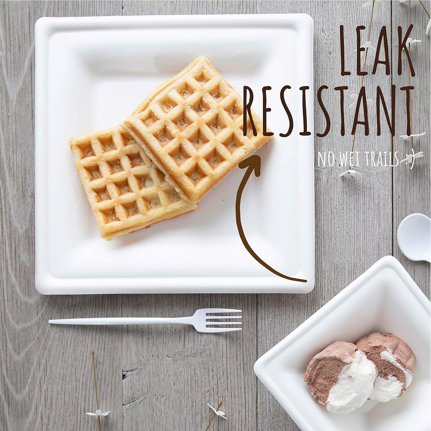 10" Heavy Duty Disposable Square Dinner Plates | 100% Natural Sugarcane Bagasse Fiber | Biodegradable & Compostable Plates, White