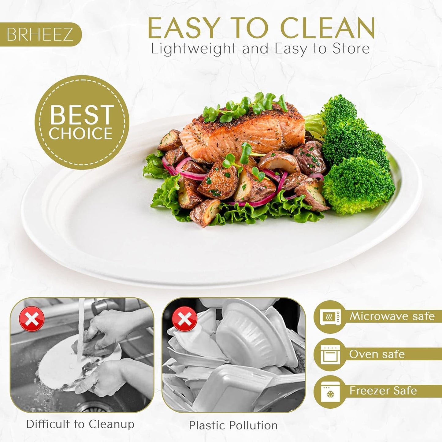 10" x 12.5" Disposable Oval Dinner Plates | 100% Natural Sugarcane Bagasse Fiber | Biodegradable & Compostable Plates, White