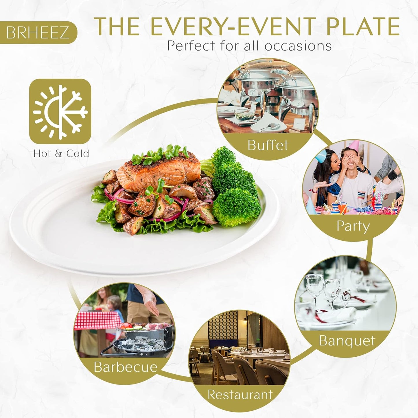 10" x 12.5" Disposable Oval Dinner Plates | 100% Natural Sugarcane Bagasse Fiber | Biodegradable & Compostable Plates, White