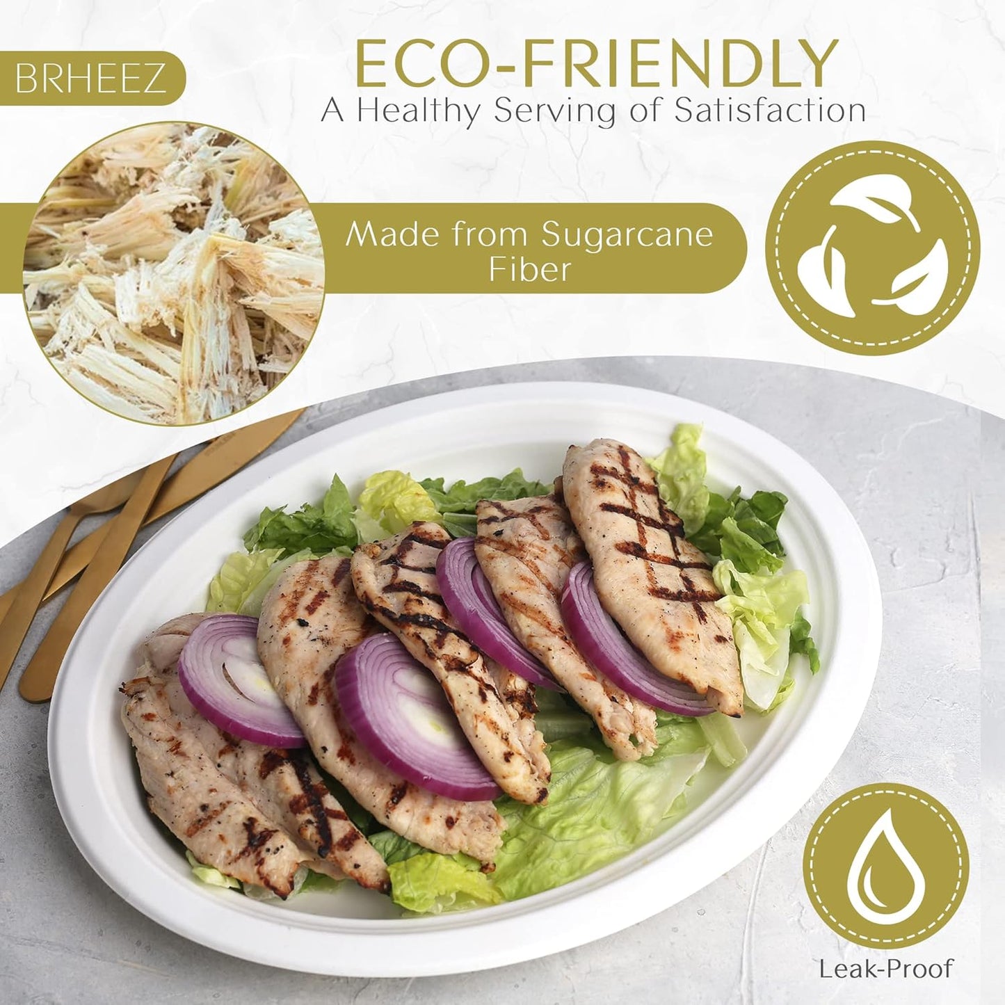 10" x 12.5" Disposable Oval Dinner Plates | 100% Natural Sugarcane Bagasse Fiber | Biodegradable & Compostable Plates, White