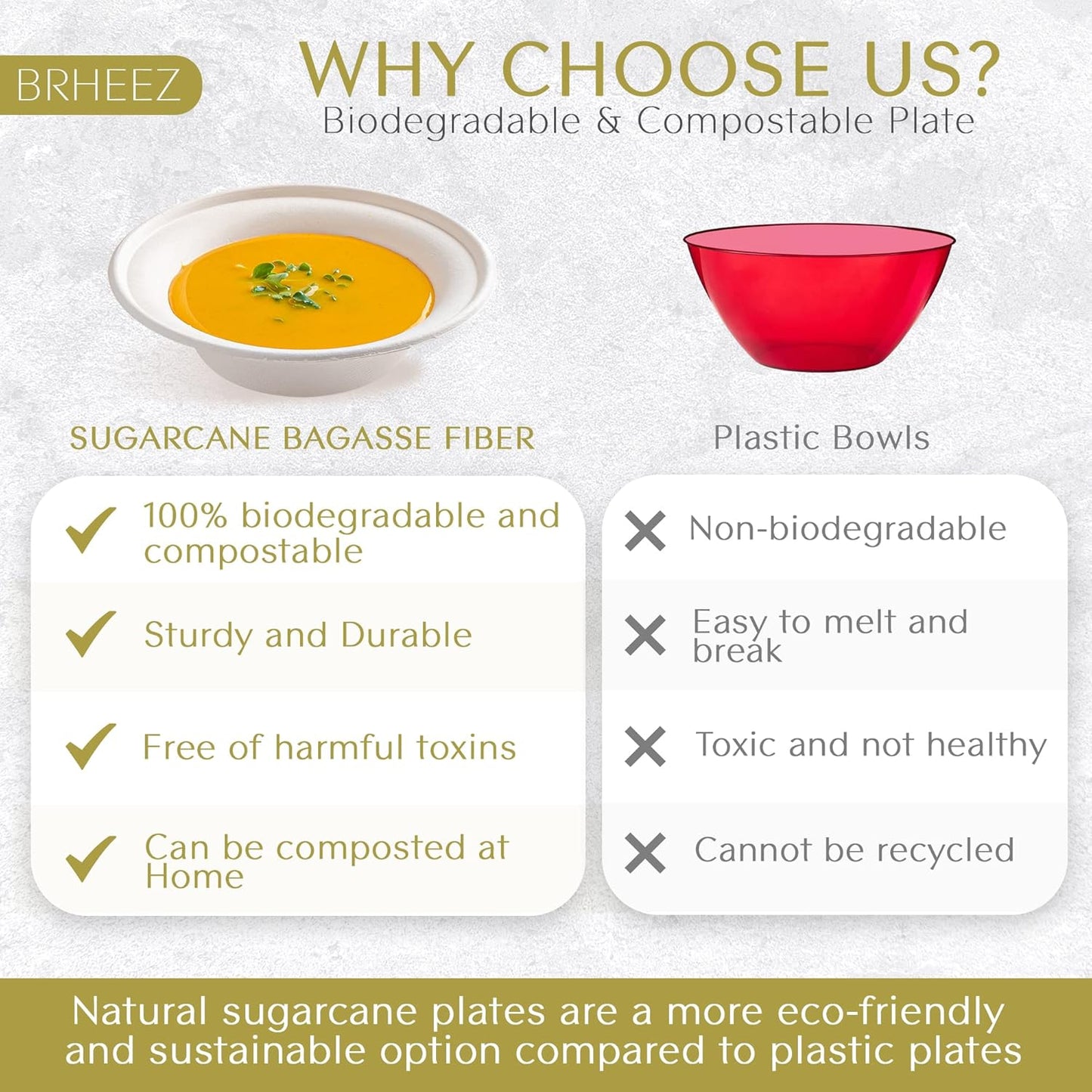 (110/Count) 12 oz  Heavy Duty Round Disposable Bowl | 100% Natural Sugarcane Bagasse Fiber | Biodegradable & Compostable Bowls