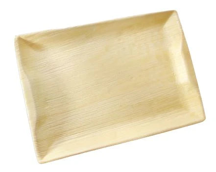 14" x 10" Disposable Areca Palm Leaf Rectangle Trays - Bamboo Like Serving Platters, Eco-Friendly Dinnerware for Weddings, Catering & Events.