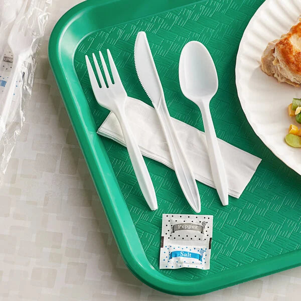 (250/Count) 6 Pcs Medium Weight Polypropylene Plastic White Meal Kit (Fork, Knife, Teaspoon, Napkin & Salt, Pepper)