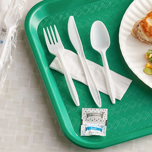 (250/Count) 6 Pcs Medium Weight Polypropylene Plastic White Meal Kit (Fork, Knife, Teaspoon, Napkin & Salt, Pepper)