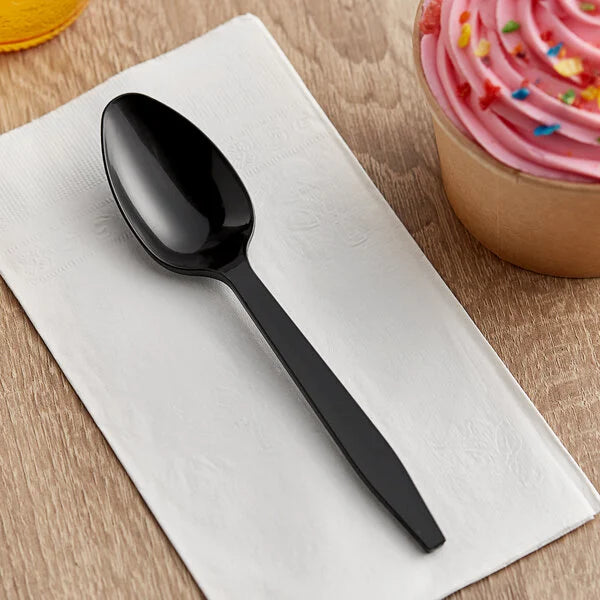 (1000/Count) Heavy Weight Polypropylene Plastic Teaspoon, Black