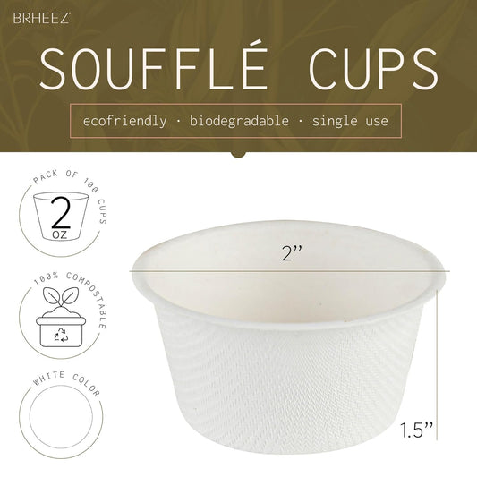 (2000/Count) 2 oz Disposable Souffle/Portion Cups | 100% Natural Sugarcane Bagasse Fiber | Biodegradable & Compostable  Cups, White
