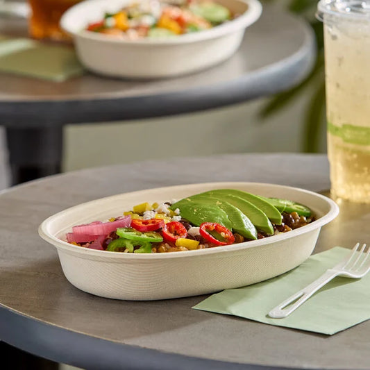 (300/Count) 26 oz Compostable Fiber Oval Burrito Bowl