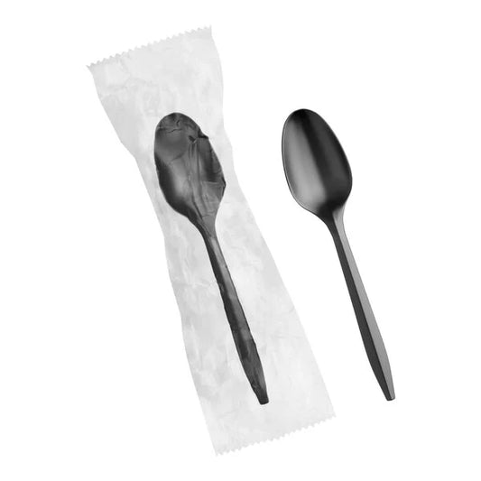 (1000/Count) Individually Wrapped Medium Weight Polypropylene Plastic Teaspoon, Black