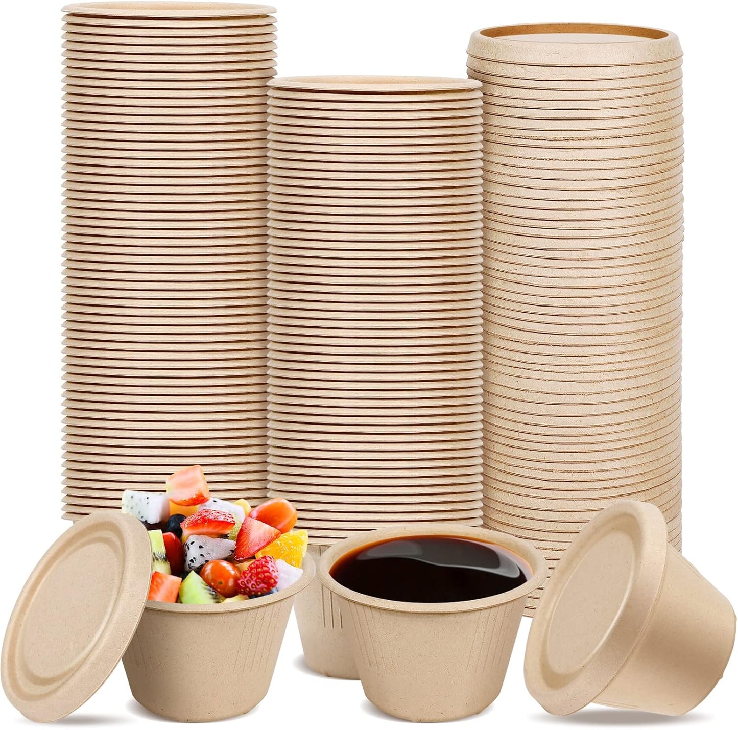 4.oz Disposable Souffle/Portion Cups with Lids |100% Natural Sugarcane Bagasse Fiber | Biodegradable & Compostable Cups & Lids