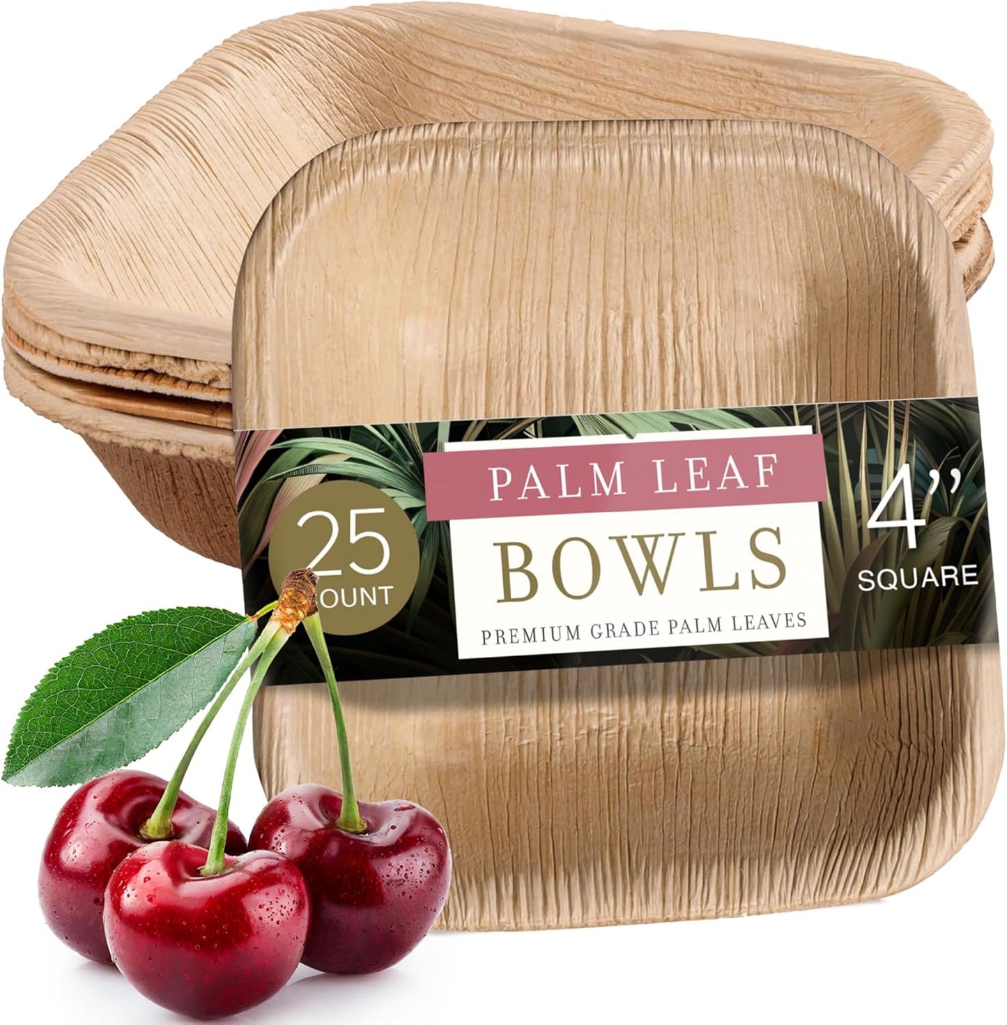 5.5" Disposable Areca Palm Leaf Square Bowls - Natural Color - Elegant Sturdy - Biodegradable and Compostable