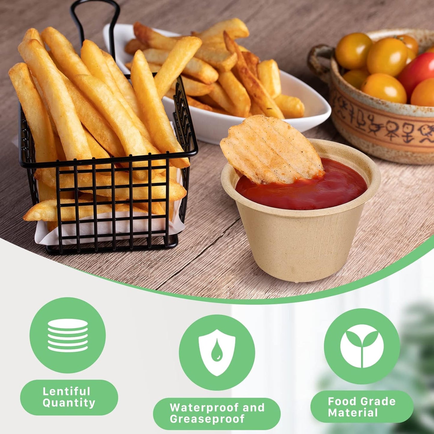 4.oz Disposable Souffle/Portion Cups with Lids |100% Natural Sugarcane Bagasse Fiber | Biodegradable & Compostable Cups & Lids