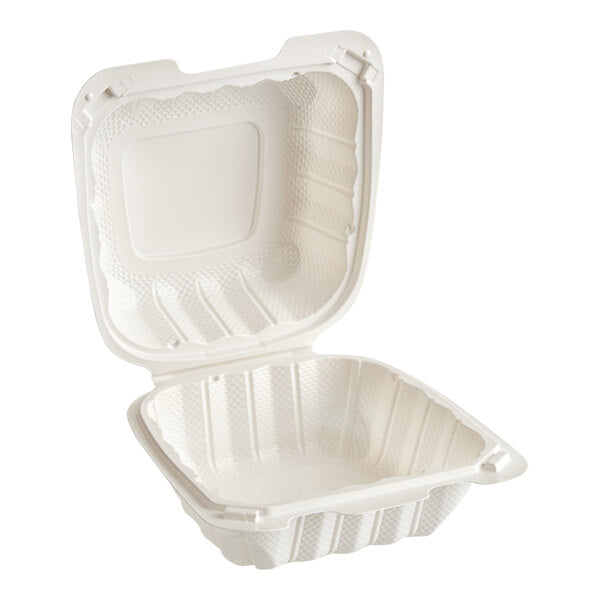 (250/Count) 6" x 6" Microwaveable Mineral-Filled PP Hinged Take-Out Container, White