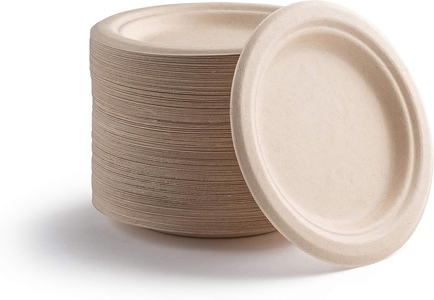 7" Heavy Duty Round Disposable Plates | 100% Natural Sugarcane Bagasse Fiber | Biodegradable & Compostable Plates