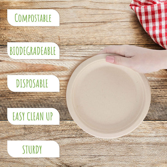 6" Heavy Duty Round Disposable Plates | 100% Natural Sugarcane Bagasse Fiber | Biodegradable & Compostable Plates