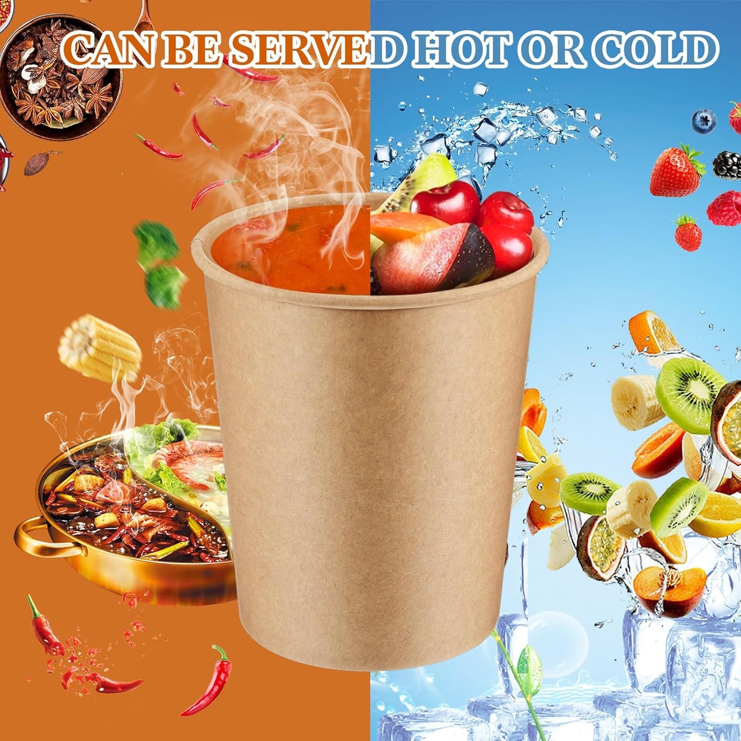 32 oz kraft Paper Food/Soup Cup with Clear Plastic Vented Lids