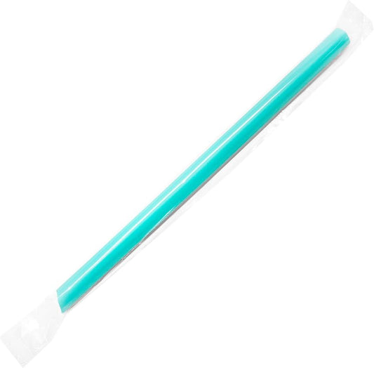 (1600/Count)  9" Boba Straws(10mm Diameter), Poly-Wrapped, Aqua  (Karat 9060 Aqua)
