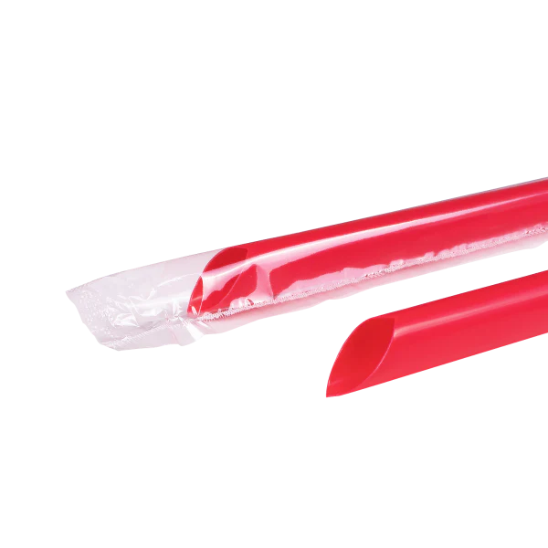 (1600/Count)  9" Boba Straws(10mm Diameter), Poly-Wrapped, Red  (Karat 9060 Red)