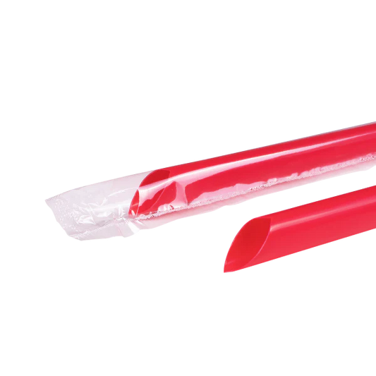 (1600/Count)  9" Boba Straws(10mm Diameter), Poly-Wrapped, Red  (Karat 9060 Red)