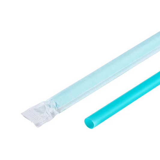 (2500/Count) 9" Individually Wrapped Giant Plastic Straw, Aqua (Karat - 9075 Aqua)