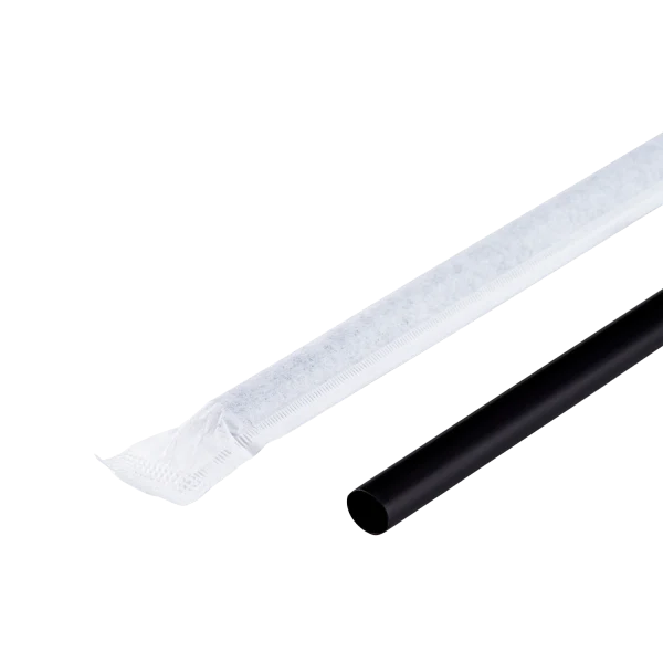 (2500/Count) 9" Individually Wrapped Giant Plastic Straw, Black (Karat - 9075 Black)