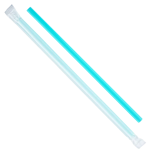 (2500/Count) 9" Individually Wrapped Giant Plastic Straw, Aqua (Karat - 9075 Aqua)