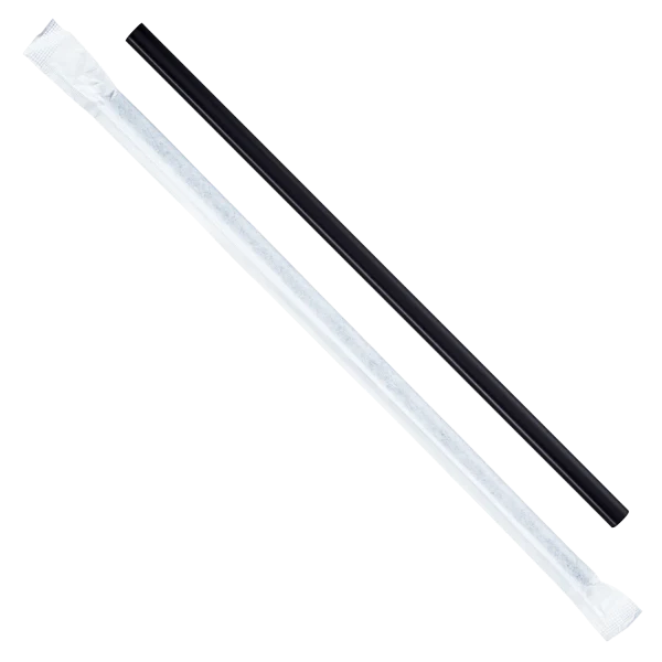 (2500/Count) 9" Individually Wrapped Giant Plastic Straw, Black (Karat - 9075 Black)