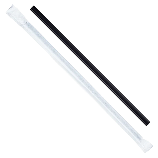 (2500/Count) 9" Individually Wrapped Giant Plastic Straw, Black (Karat - 9075 Black)