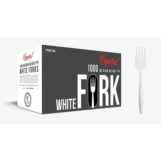 (1000/Count) Medium Weight Disposable Plastic Fork, White