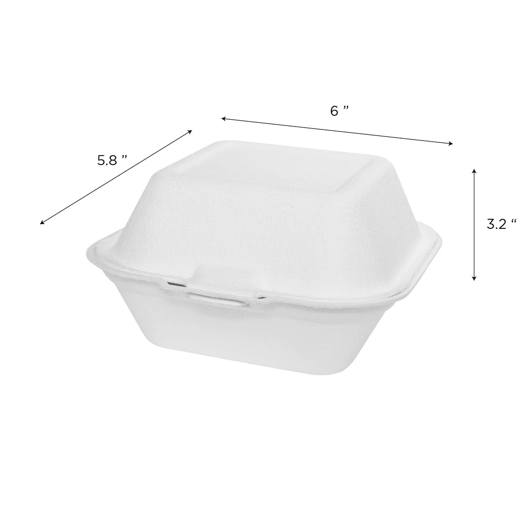 6" x 6" To-Go Containers | 100% Natural Sugarcane Bagasse Fiber | Biodegradable & Compostable Takeout Containers, White