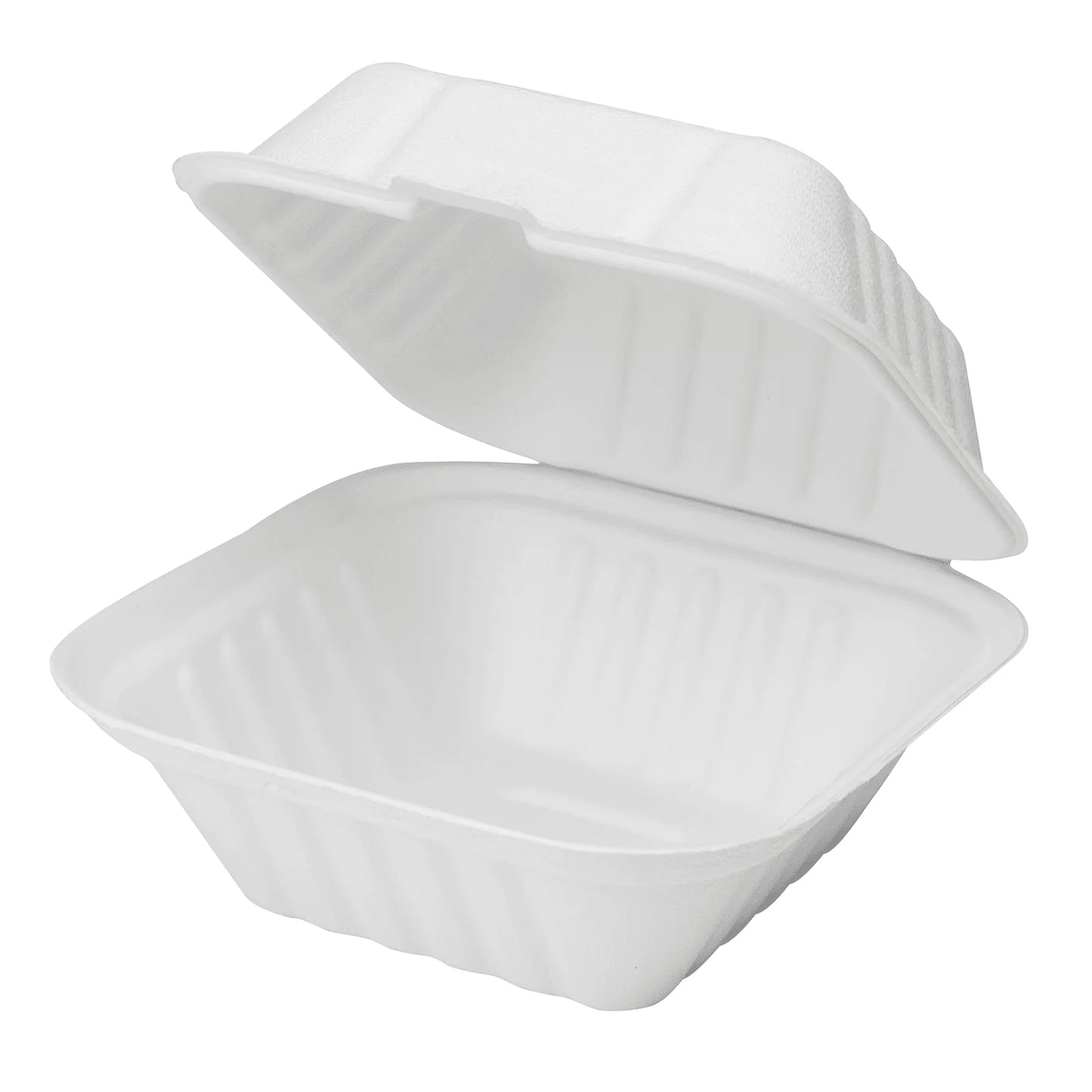 6" x 6" To-Go Containers | 100% Natural Sugarcane Bagasse Fiber | Biodegradable & Compostable Takeout Containers, White