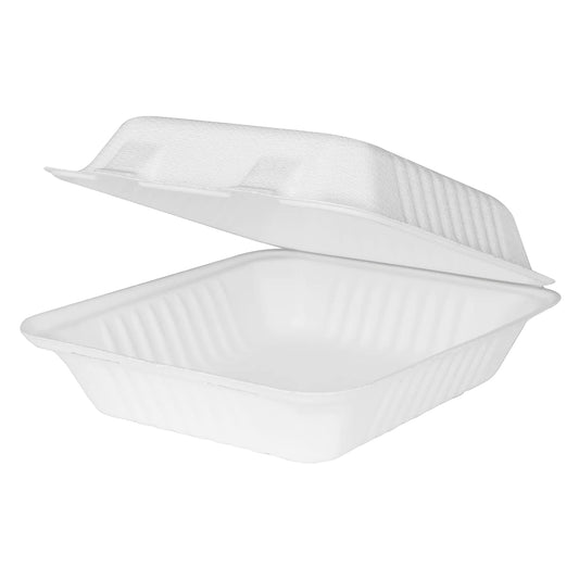 8" x 8" To-Go Containers | 100% Natural Sugarcane Bagasse Fiber | Biodegradable & Compostable Takeout Containers, White