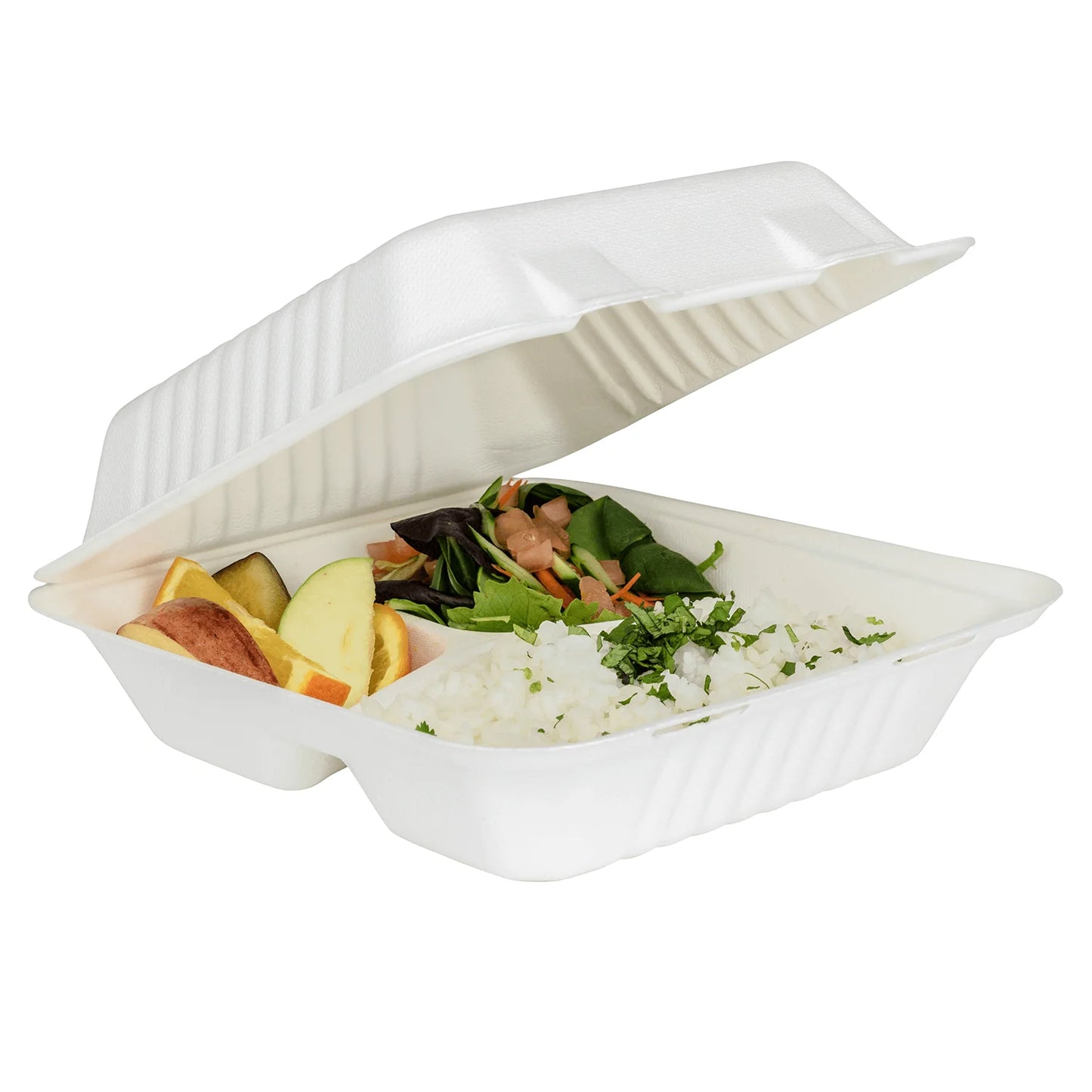 8" x 8" - 3 Compartment To-Go Containers | 100% Natural Sugarcane Bagasse Fiber | Biodegradable & Compostable Takeout Containers, White