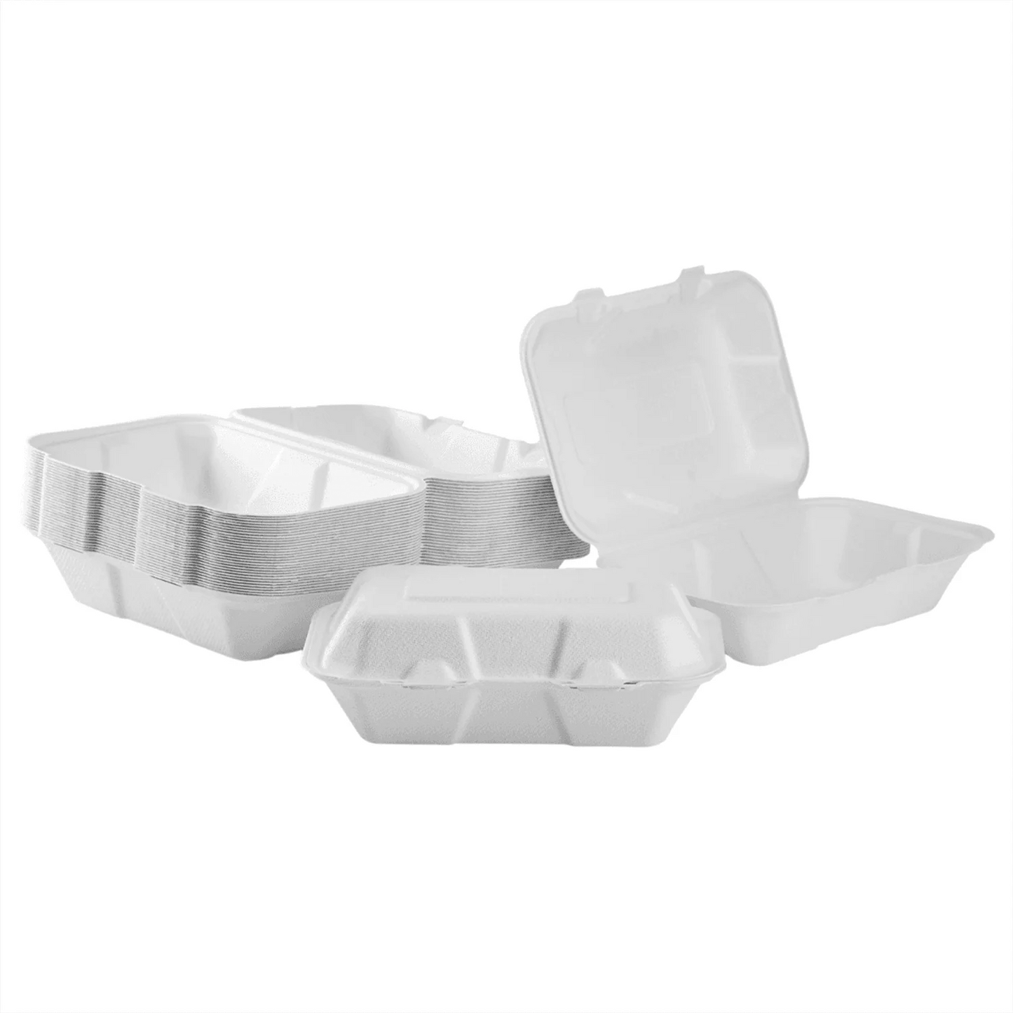 9" x 6" To-Go Containers | 100% Natural Sugarcane Bagasse Fiber | Biodegradable & Compostable Takeout Containers, White