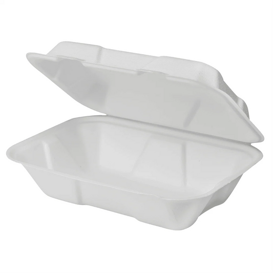 9" x 6" To-Go Containers | 100% Natural Sugarcane Bagasse Fiber | Biodegradable & Compostable Takeout Containers, White
