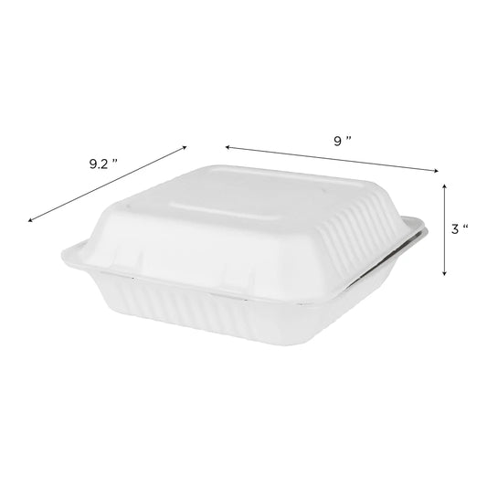 9" x 9" Compartment To-Go Containers | 100% Natural Sugarcane Bagasse Fiber | Biodegradable & Compostable Takeout Containers, White