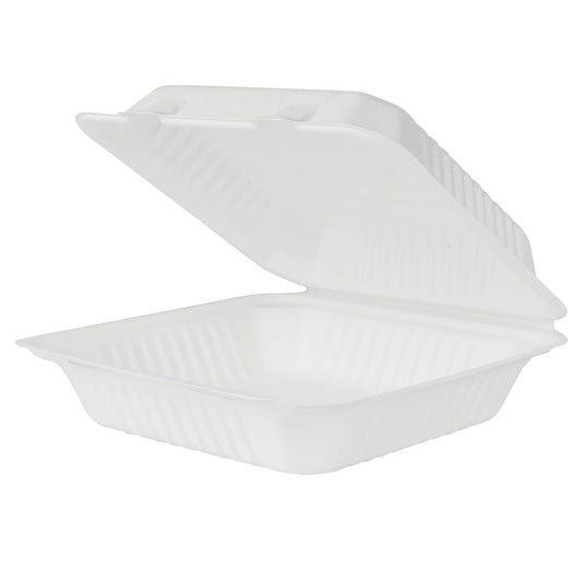 9" x 9" Compartment To-Go Containers | 100% Natural Sugarcane Bagasse Fiber | Biodegradable & Compostable Takeout Containers, White
