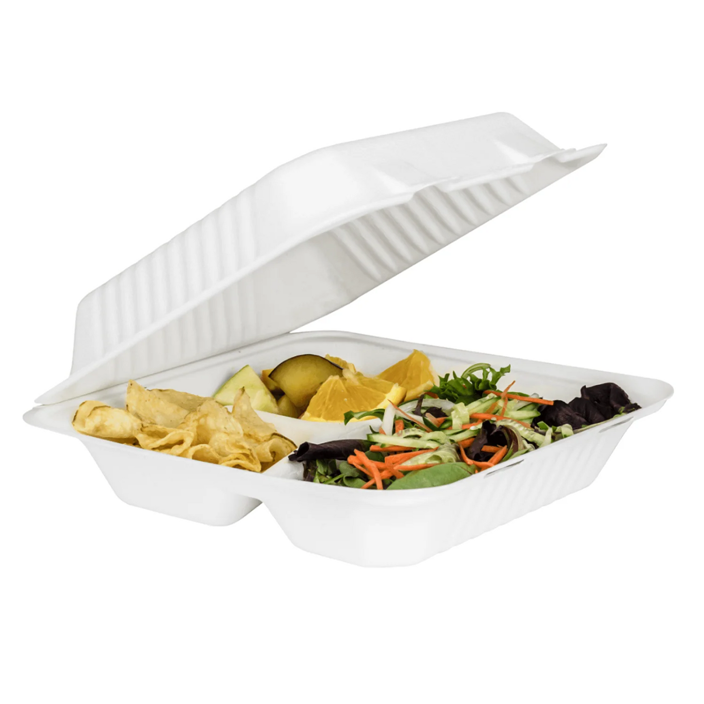 9" x 9" - 3 Compartment To-Go Containers | 100% Natural Sugarcane Bagasse Fiber | Biodegradable & Compostable Takeout Containers, White