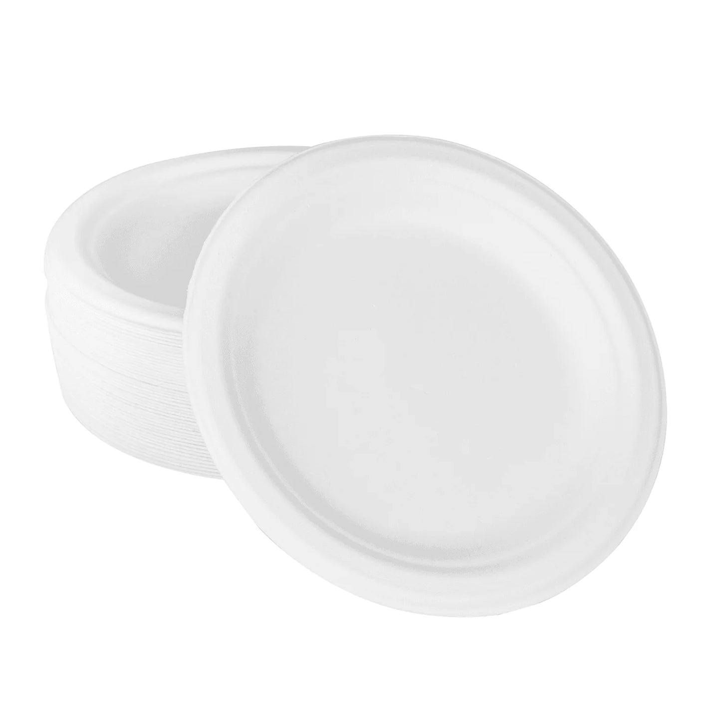 7" Disposable Round Plate | 100% Natural Sugarcane Bagasse Fiber | Biodegradable & Compostable Plate