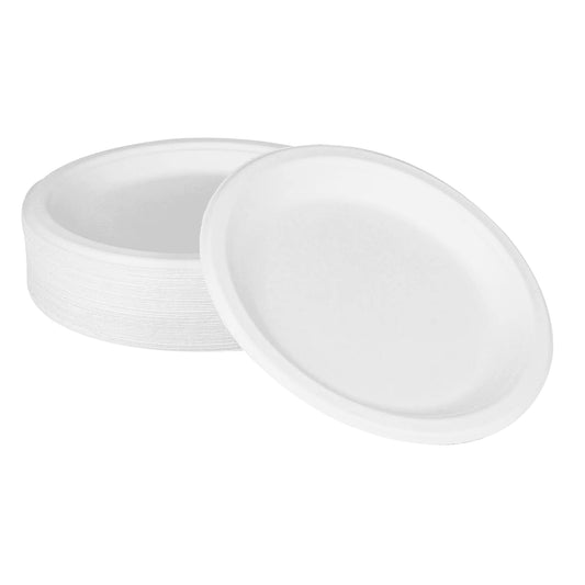 9" Disposable Round Plate | 100% Natural Sugarcane Bagasse Fiber | Biodegradable & Compostable Plate